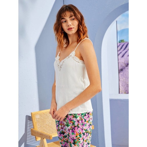 Embroidery Mesh v neck lace Cami tank Top black - Picture 6 of 11